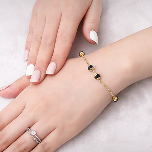 Crystal-Embellished Gold Chain Bracelet, Camila: gold, black bracelet, minimal style