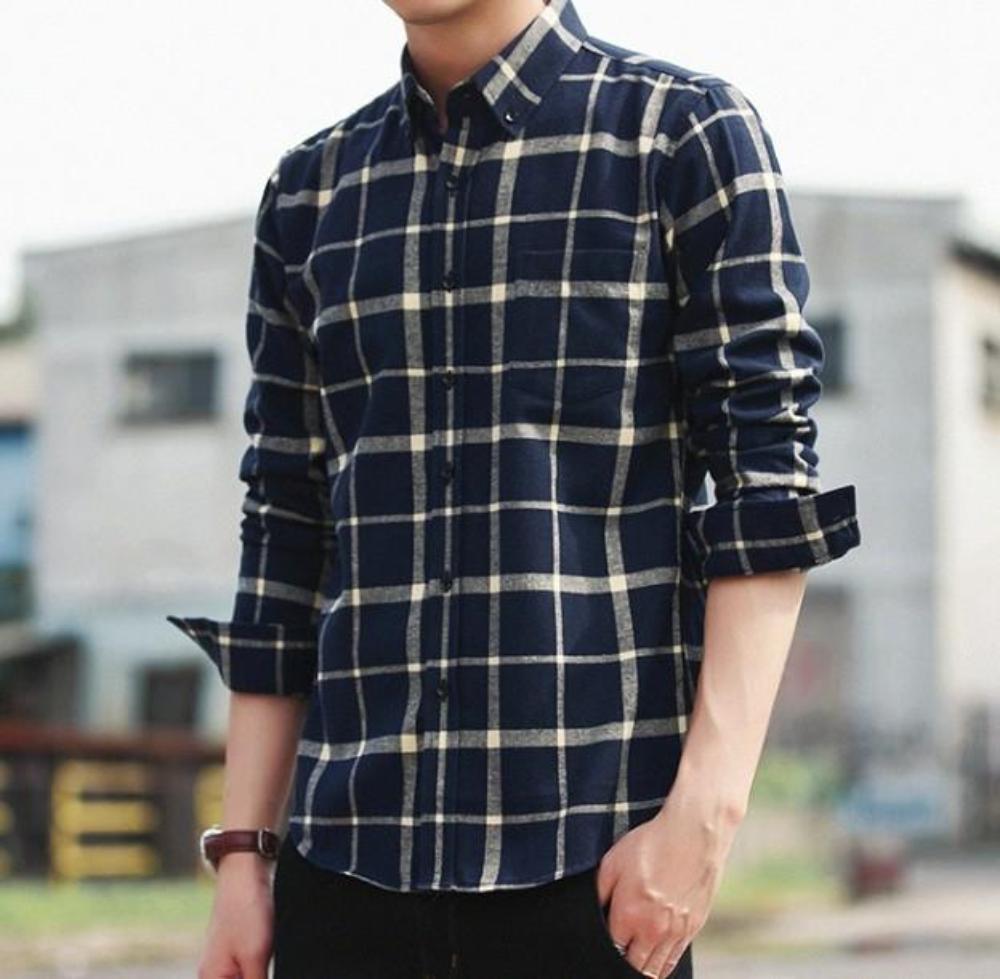 Red Checkered Cotton Shirt with Long Sleeves for Men