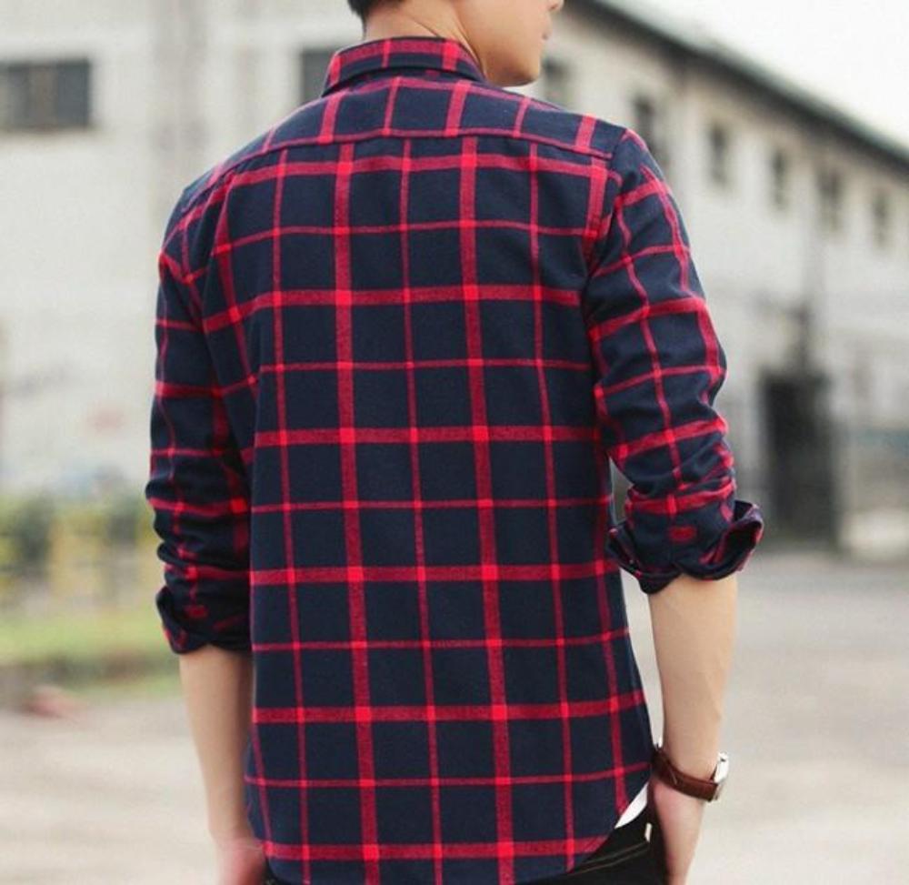 Checkered Cotton Shirt for Men with Long Sleeves