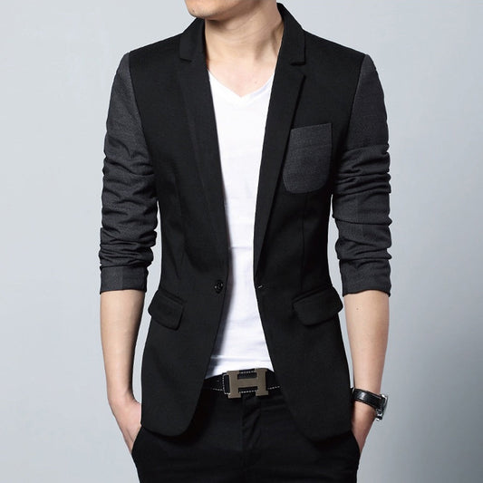 Slim Fit Two-Tone Casual Blazer for Men: black, dark gray blazer jacket, modern casual tailored style