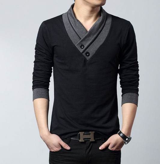 Streetwear Inspired Long Sleeve Men's Top: black, dark gray long-sleeve shirt, minimal casual style