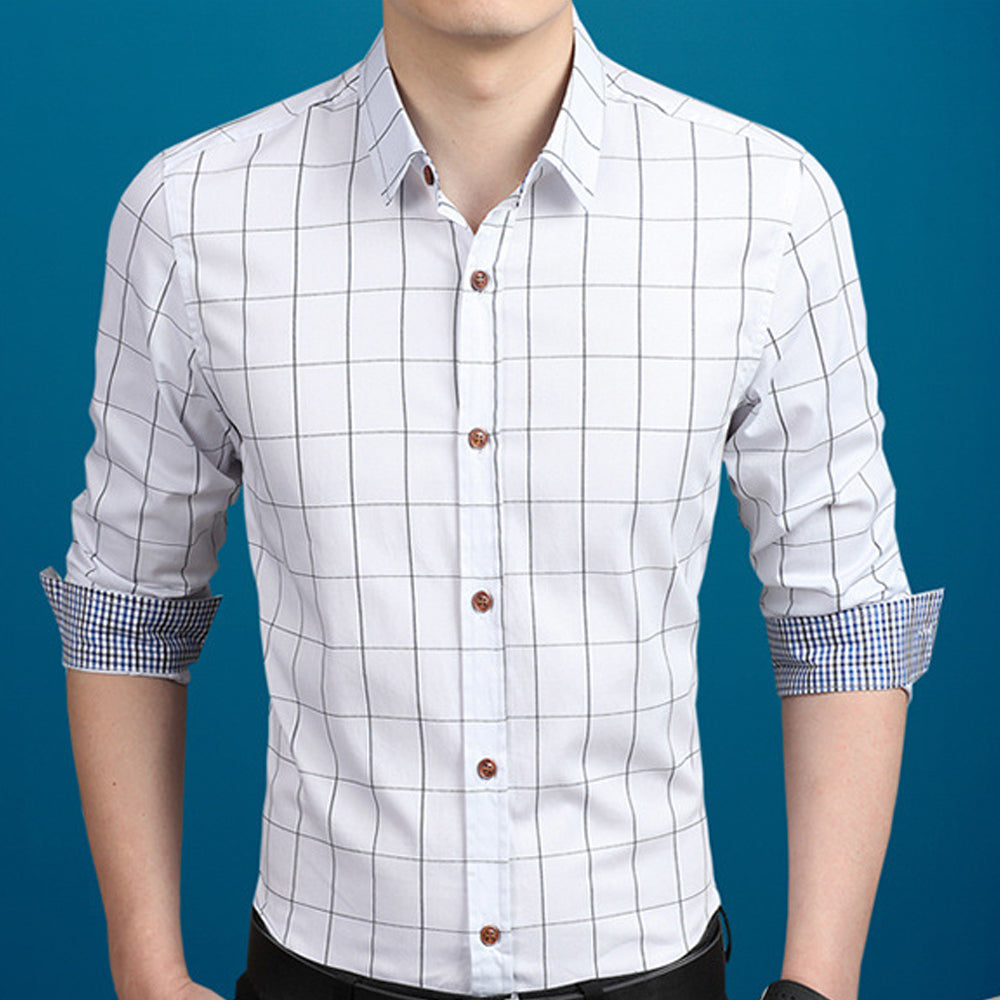 Navy Blue Checkered Button-Up Men's Shirt