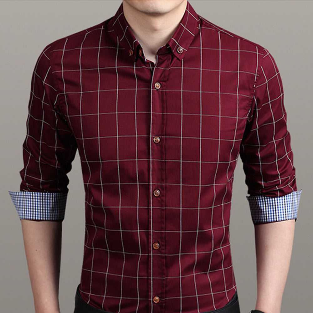 Navy Blue Checkered Button-Up Men's Shirt