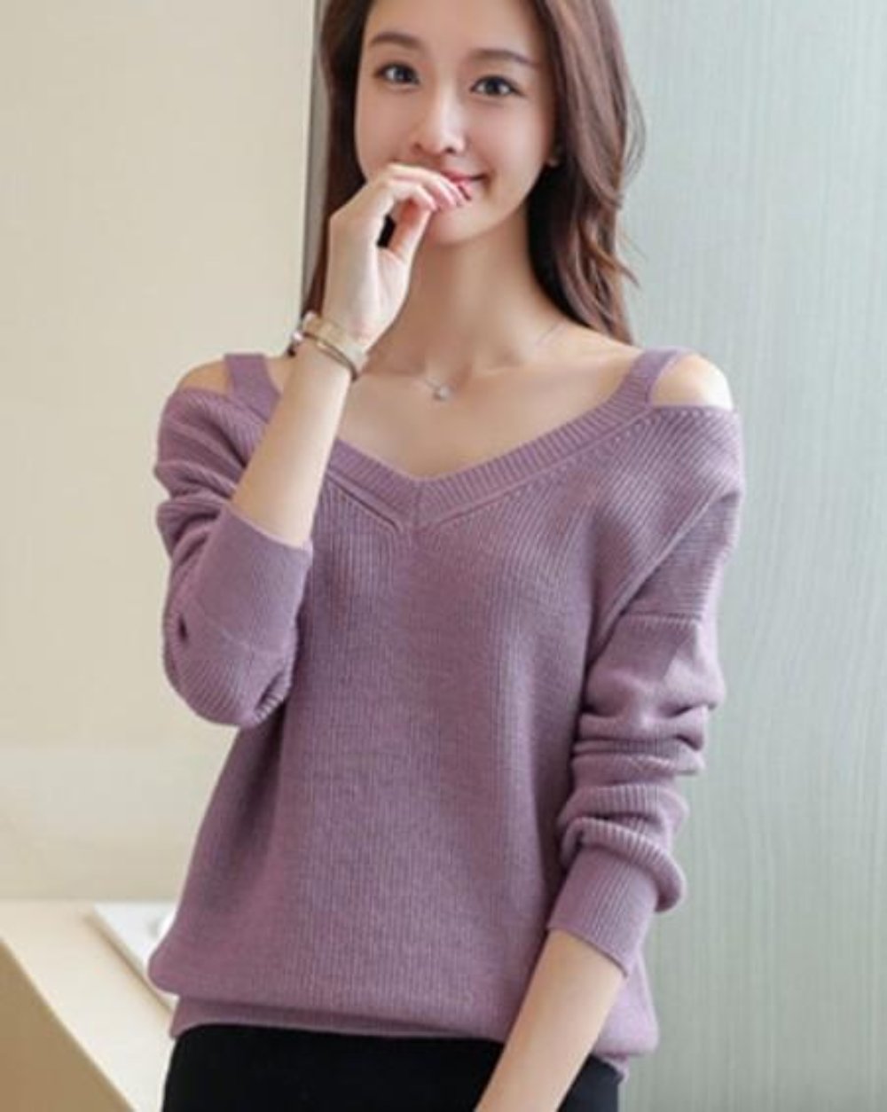 Cut V-Neck Sweater for Women