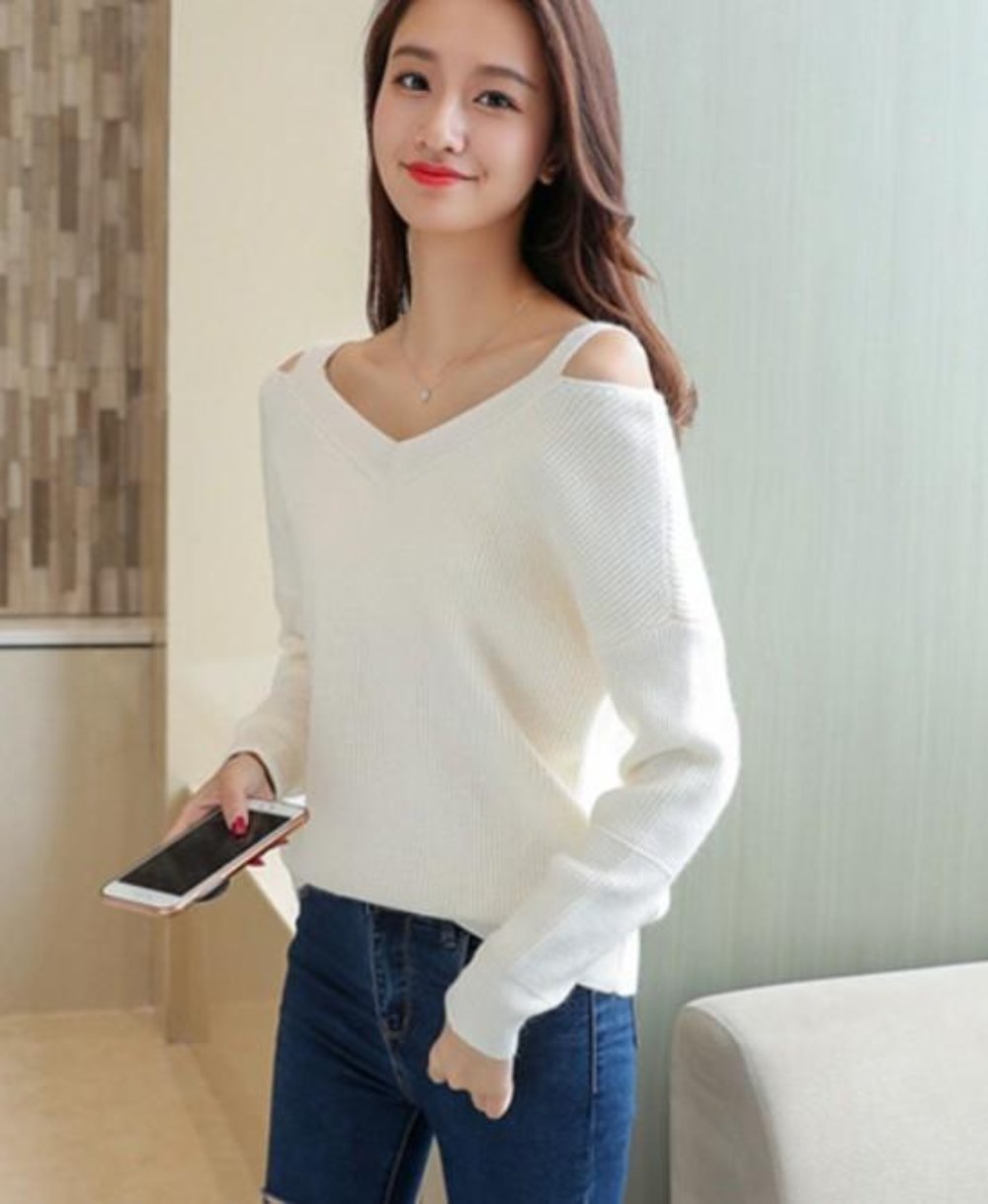 Cut V-Neck Sweater for Women