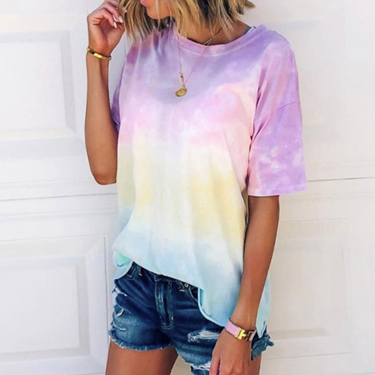 Gradient Rainbow Color Women's T-Shirt with a Magical Unicorn Design