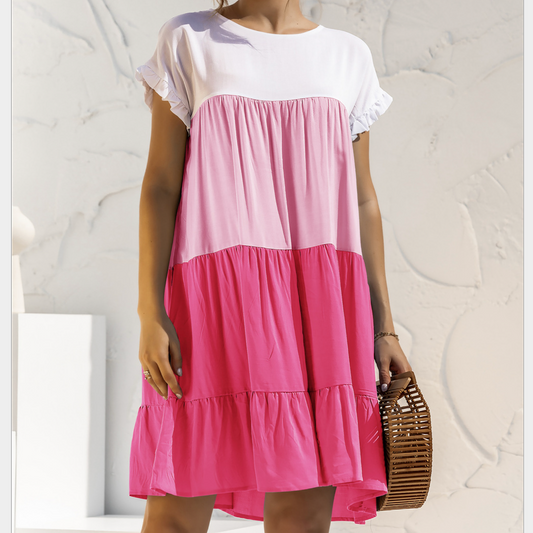Colorful Ruffled Sleeve Summer Dress for Women: white, light pink dress, casual, feminine style