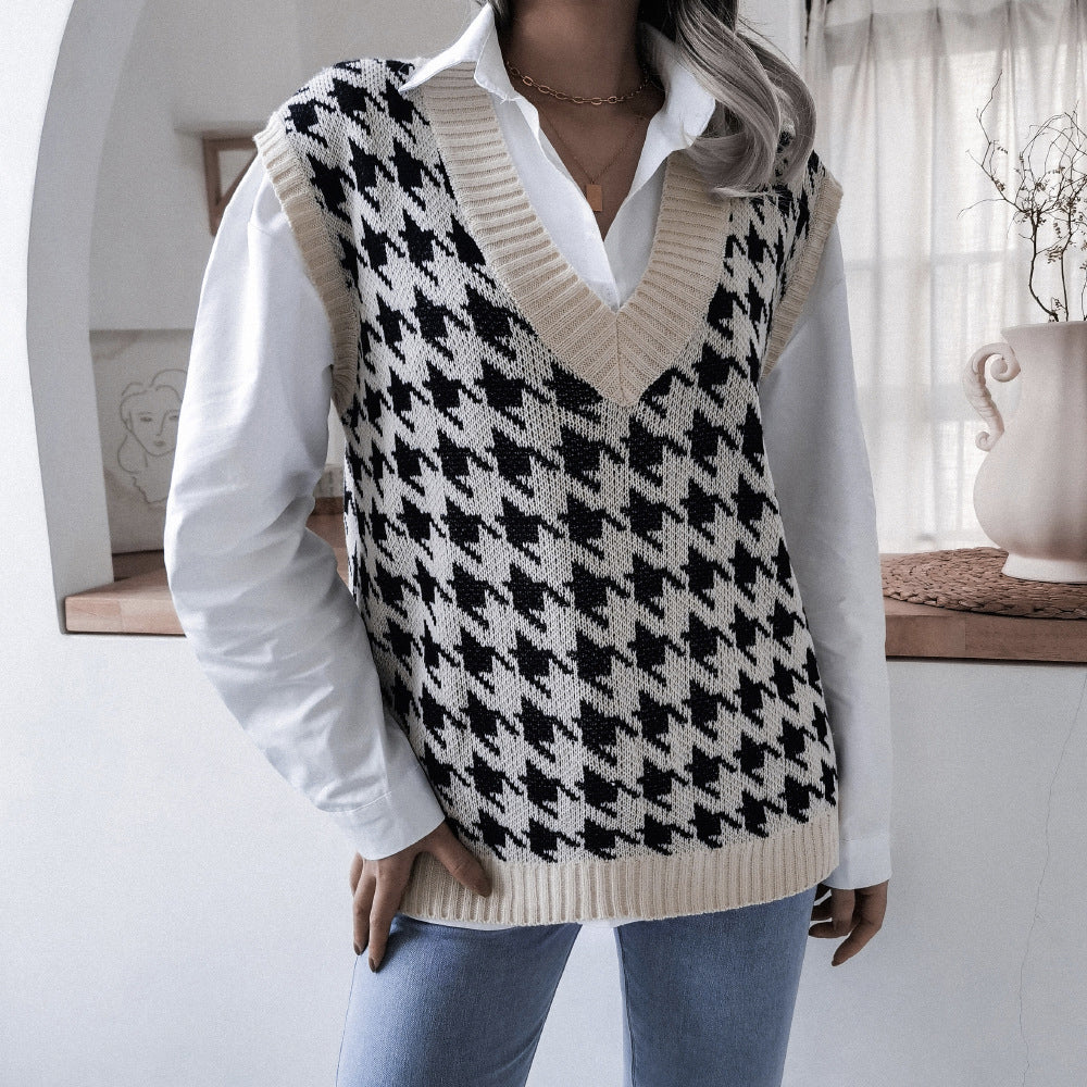 Argyle V-Neck Sweater Vest for Women