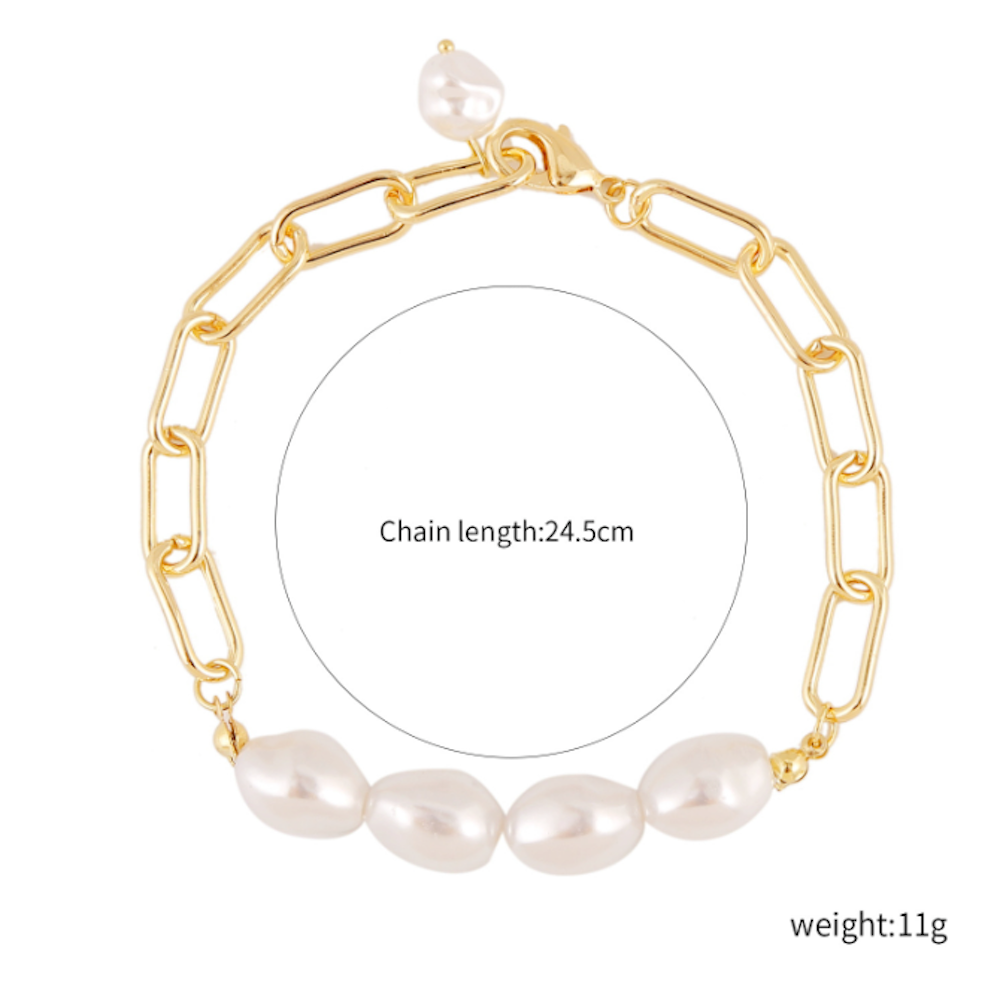 Faux Pearl Beaded Women's Link Bracelet