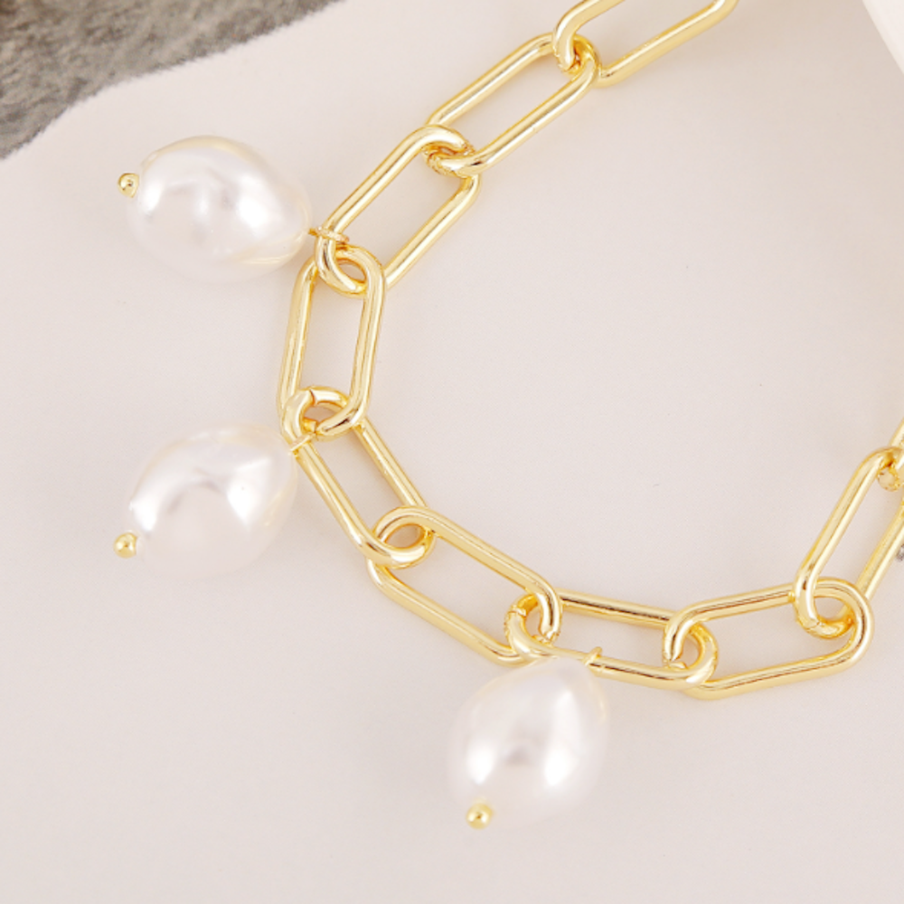 Faux Pearl Detailed Link Bracelet for Women