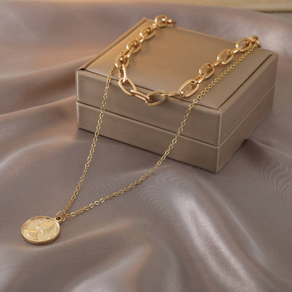 Layered Choker Necklace for Women with Coin Charm