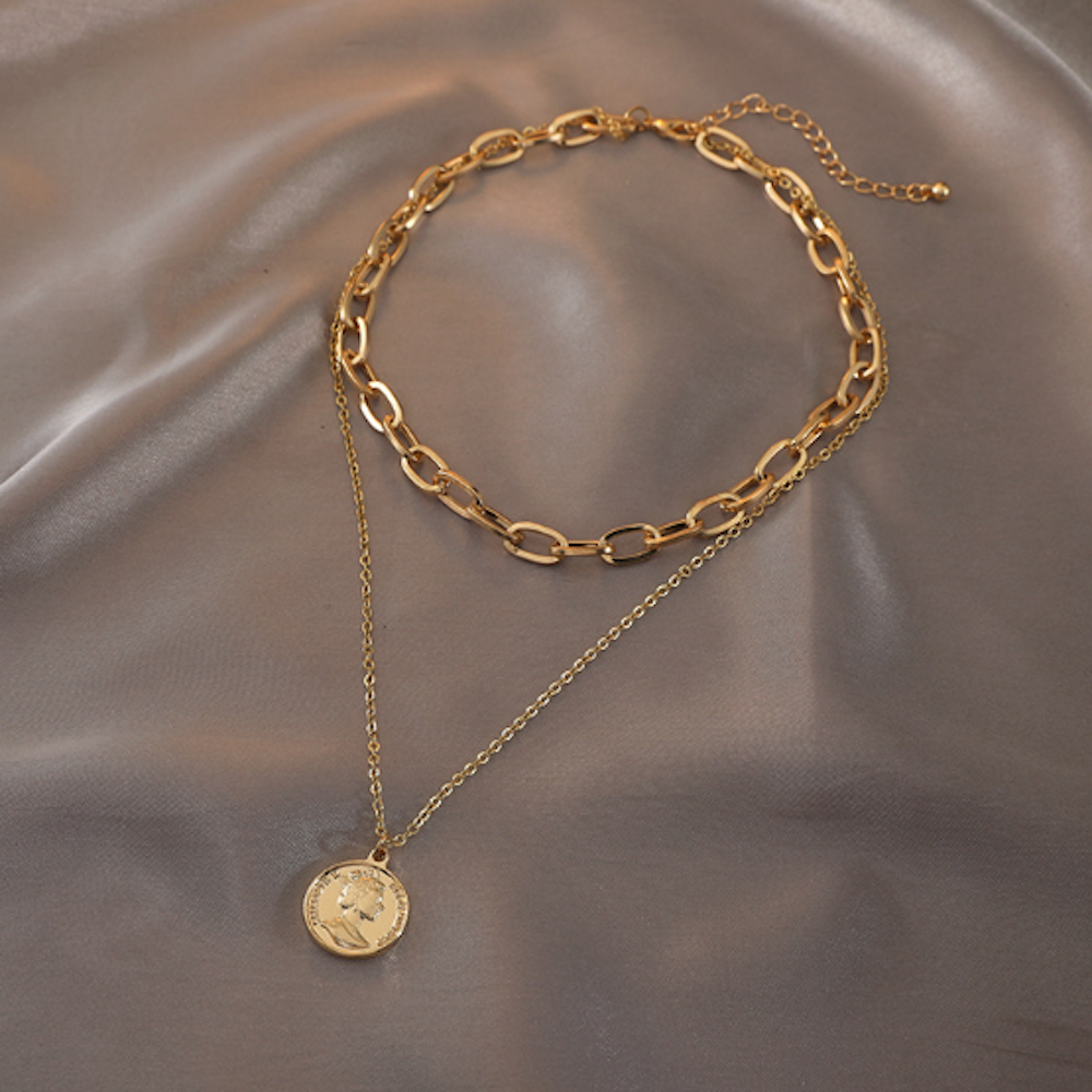 Layered Choker Necklace for Women with Coin Charm