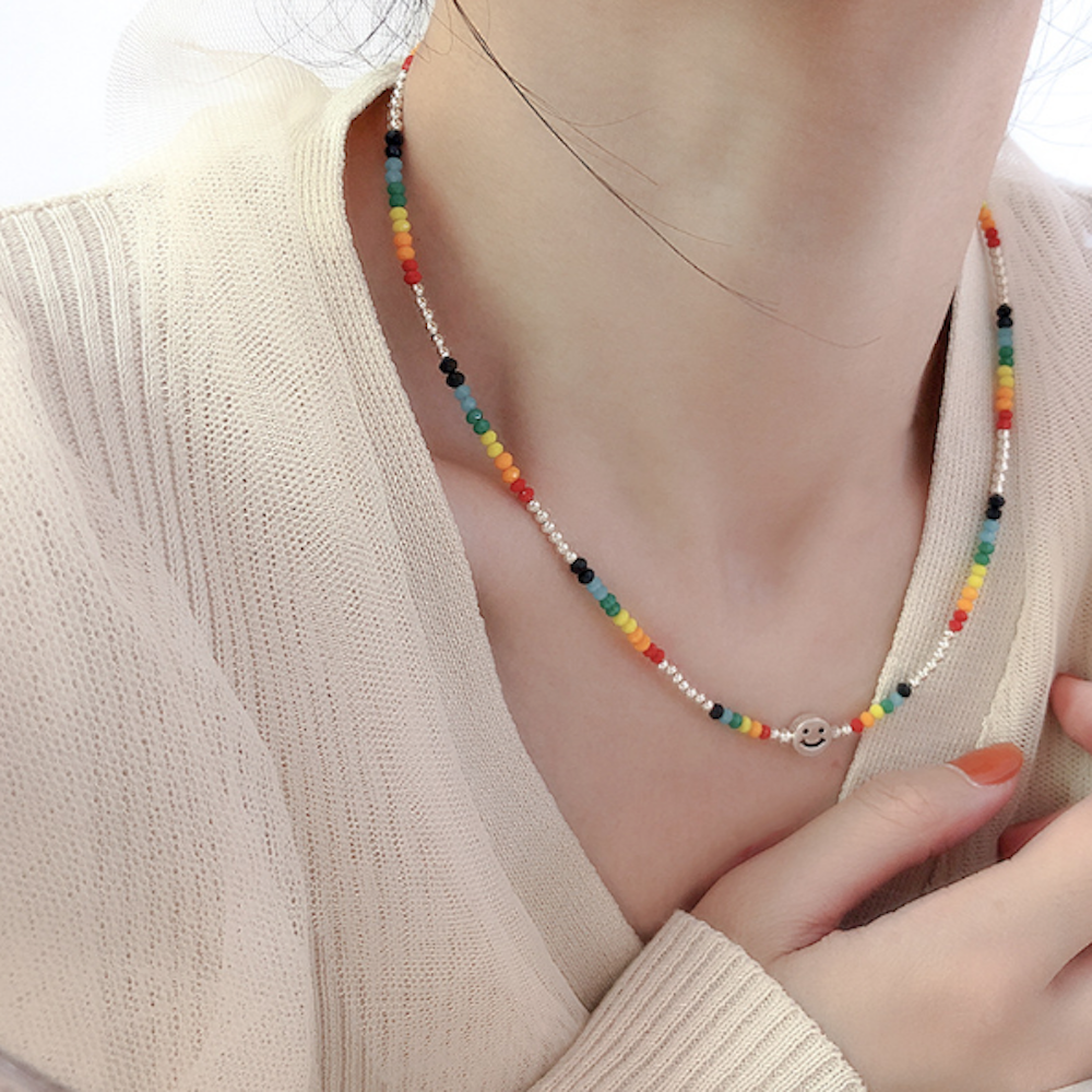 Happy Face Women's Beaded Necklace in Vibrant Colors