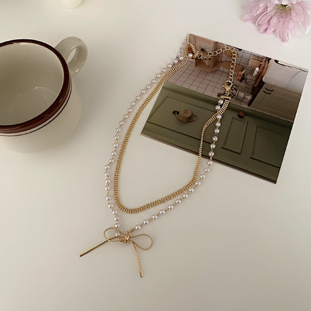 Layered Necklace for Women with a Bow Accent