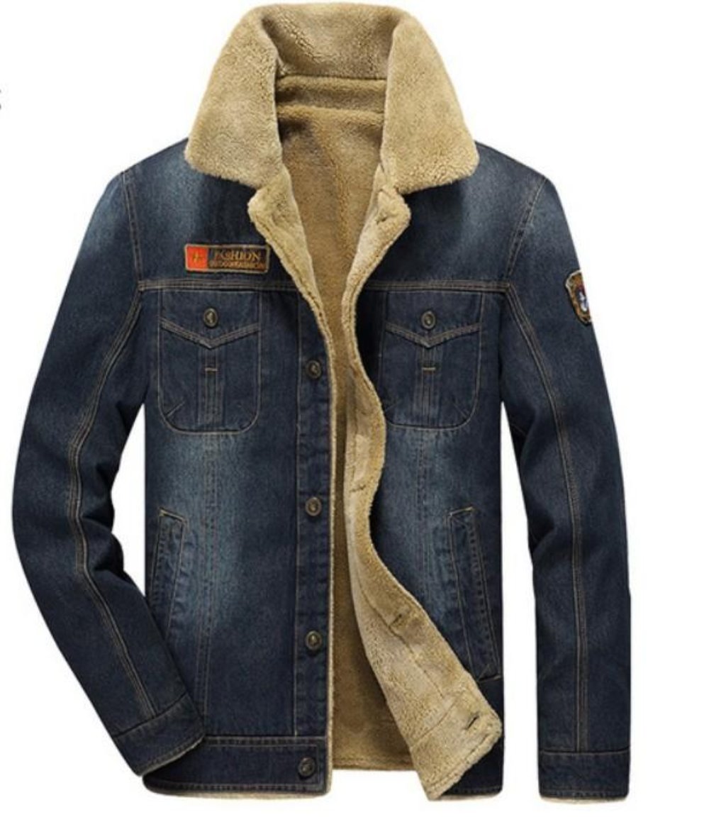 Black Denim Jacket for Men with Inner Faux Fur Lining