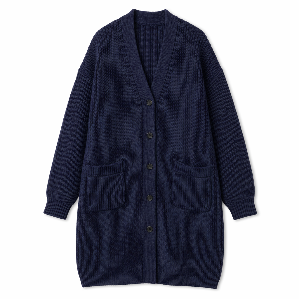 Long Cardigan for Women with Convenient Pockets for Everyday Wear Navy