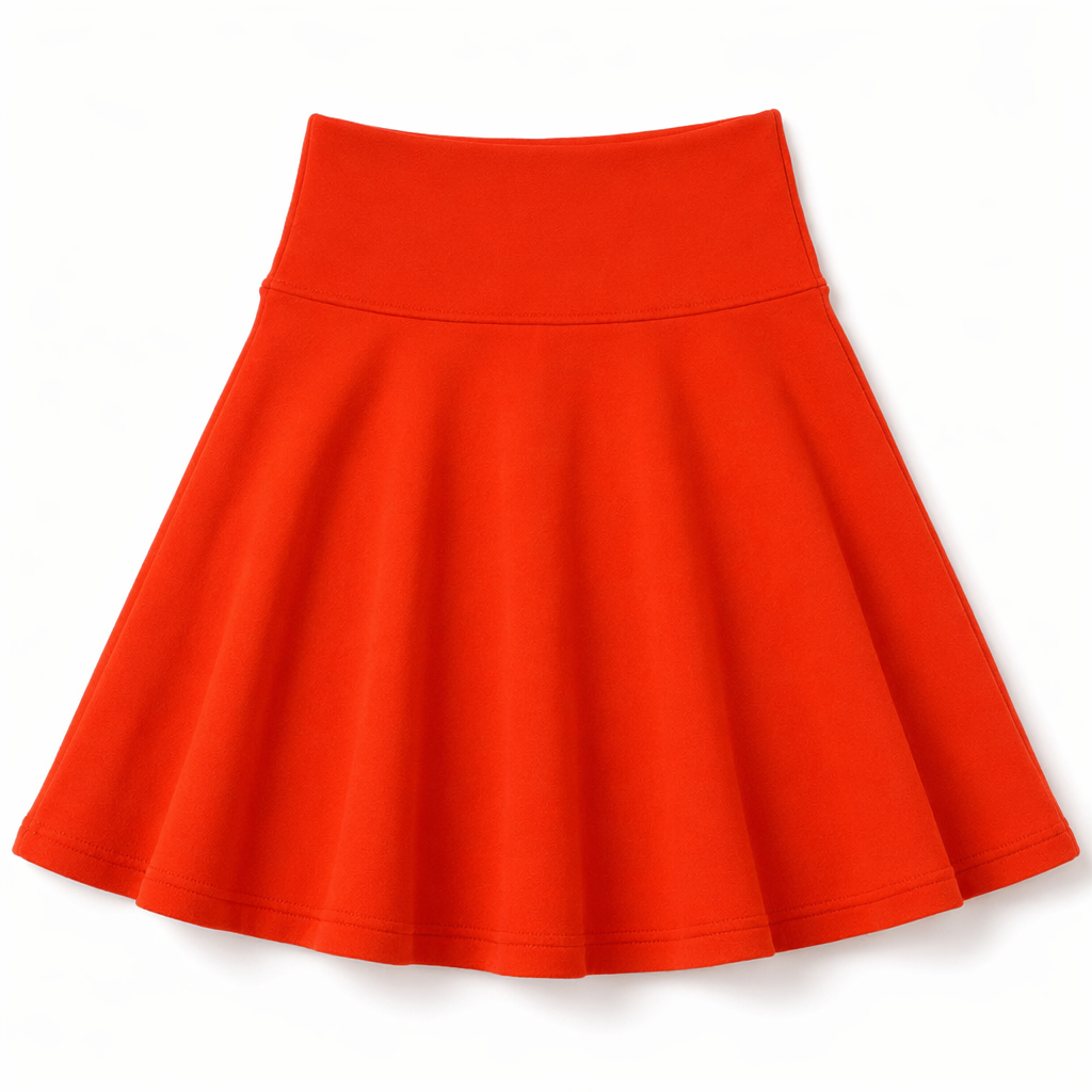 Elastic Skater Mini Skirt with High Waist Orange