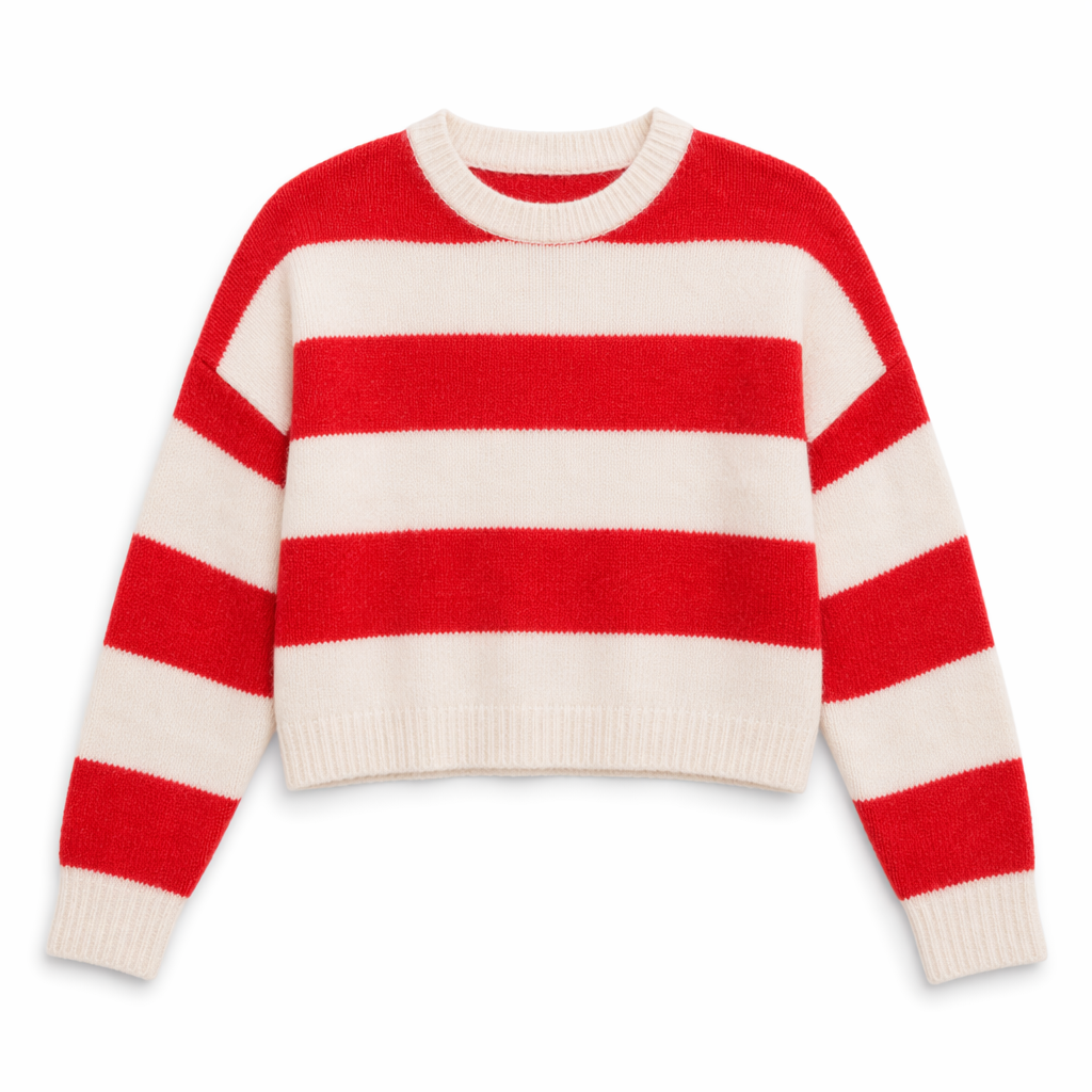 Cropped Sweater with Stripes for Women Red