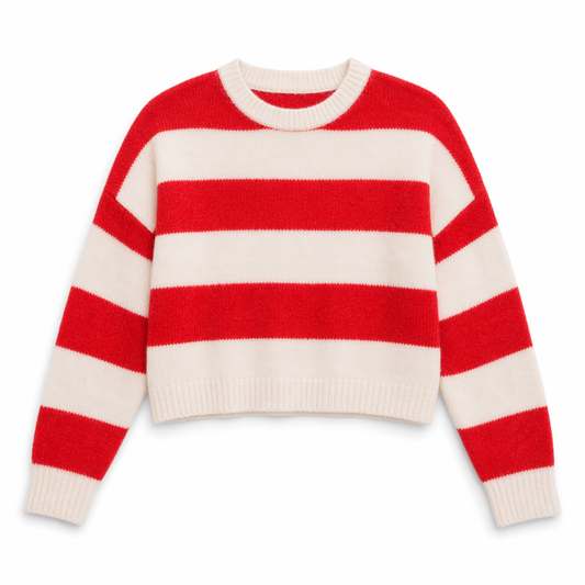 Cropped Sweater with Stripes for Women Red