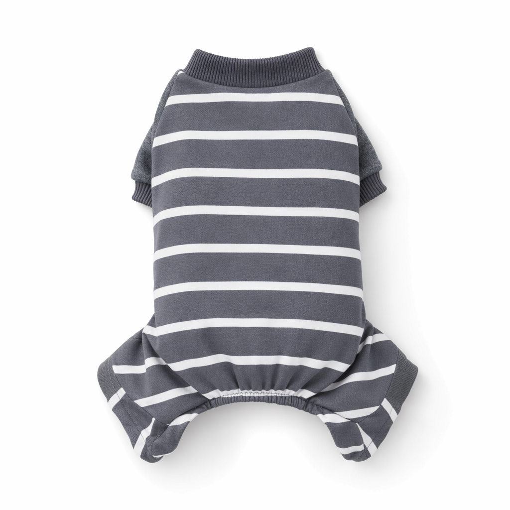Puppy Pajama Jumpsuit with Striped Design GRAY