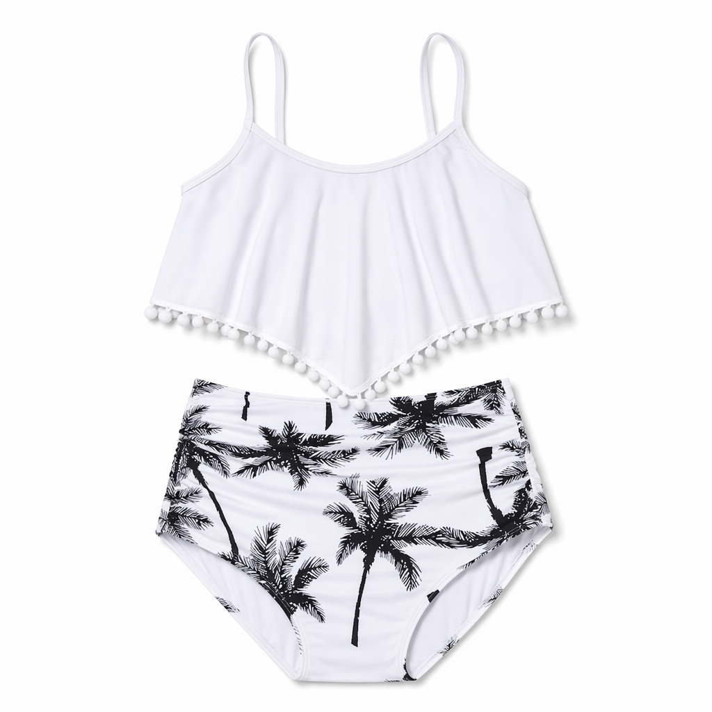 Palm Tree White Tankini Swimsuit Set Default