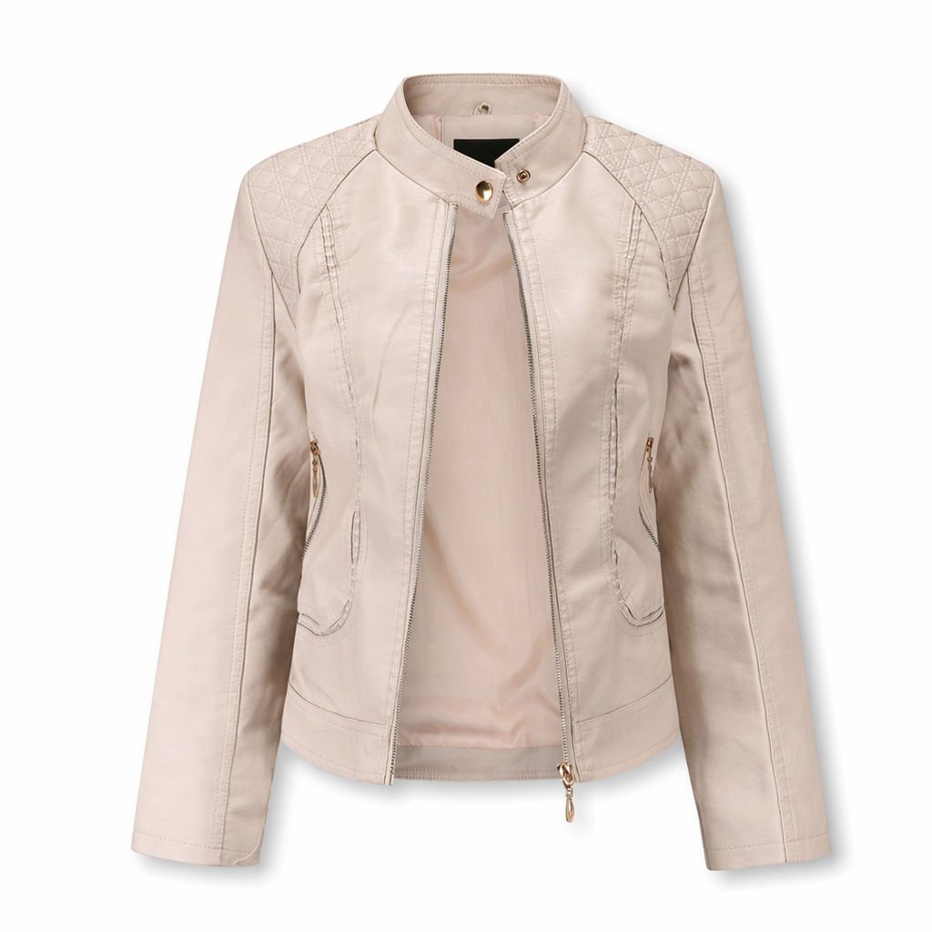 Soft Quilted Faux Leather Jacket for Women Apricot