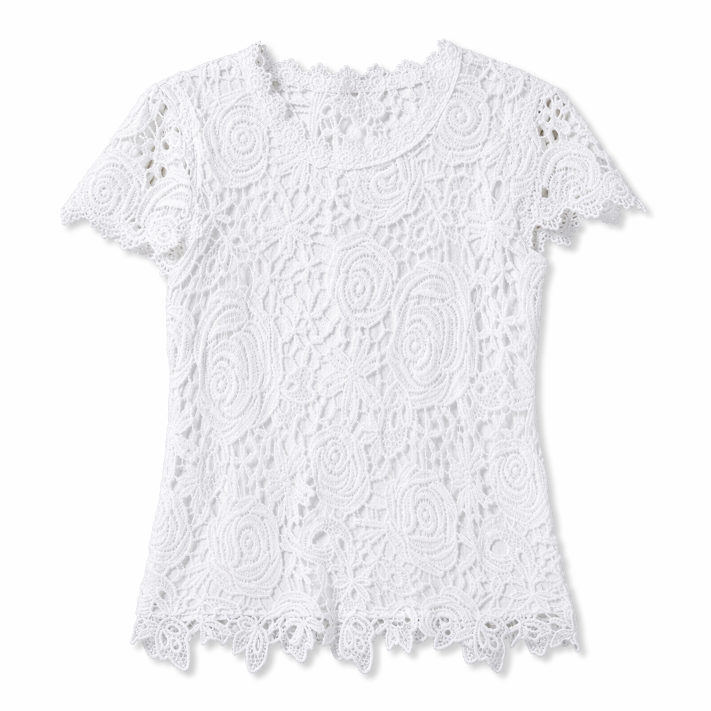 Short Sleeve Lace Top for Women - Perfect for the Summer Season White