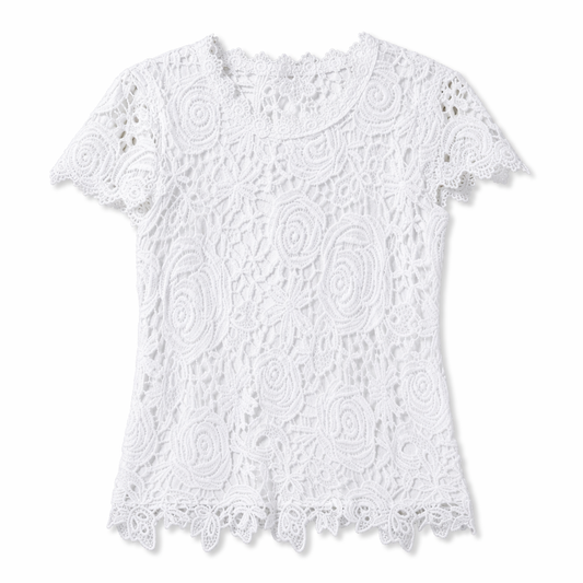 Short Sleeve Lace Top for Women - Perfect for the Summer Season White