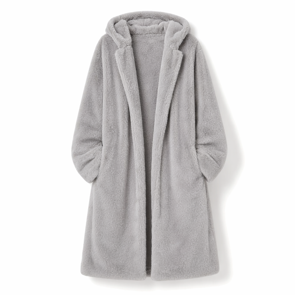Faux Fur Coat for Women with Hood and Pockets Gray