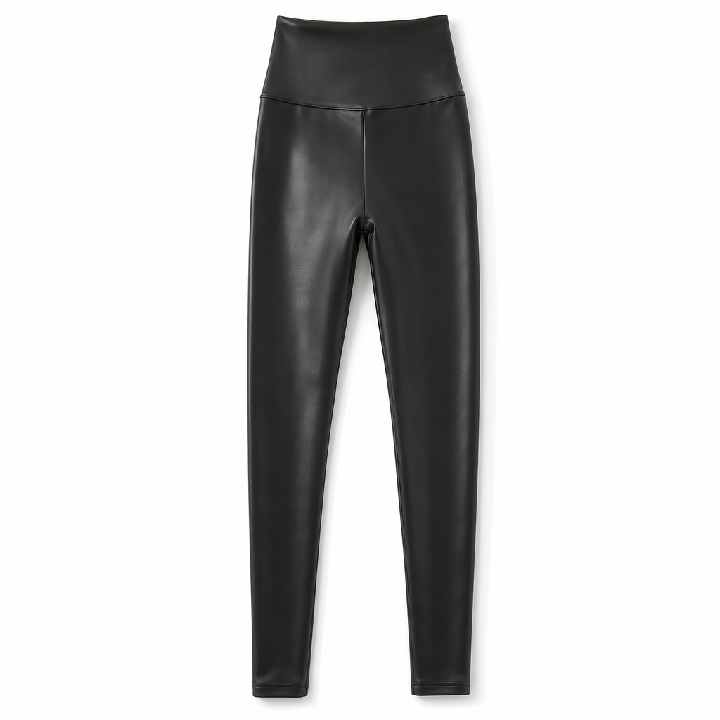 Fleece Lined Vegan Leather Yoga Leggings with High Waist for Winter Default