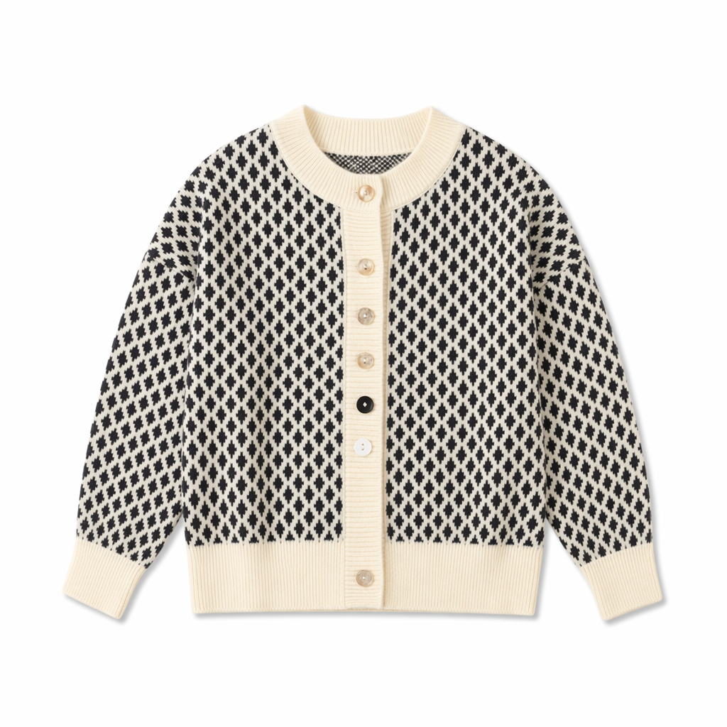 Small Diamond Print Women's Short Cardigan: A Clear Representation of Elegance Black