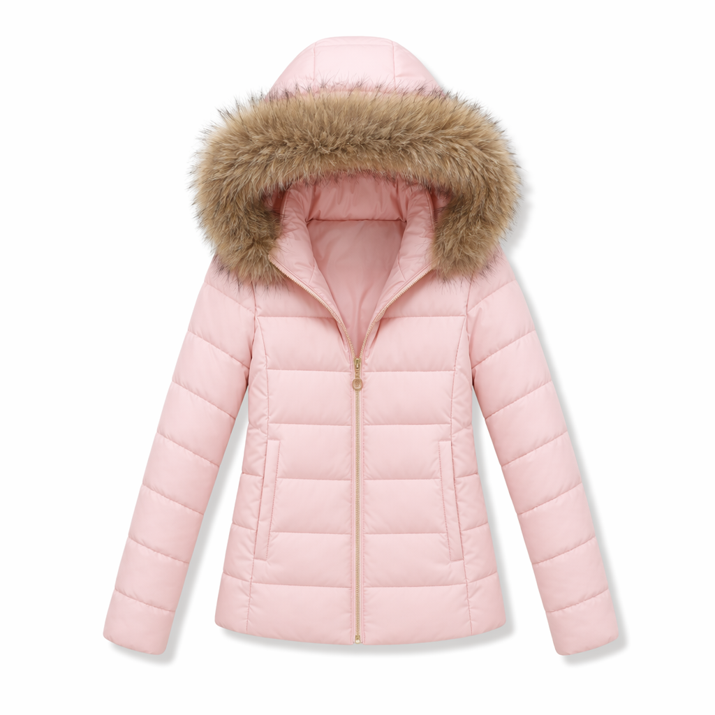 Slim Fit Pink Hooded Winter Zip Up Short Coat for Women Default