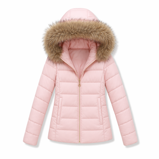 Slim Fit Pink Hooded Winter Zip Up Short Coat for Women Default