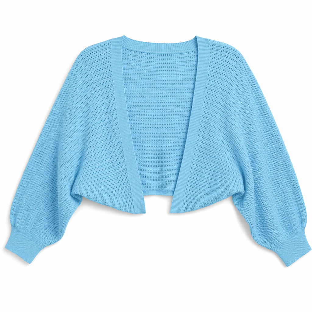 Korean-Inspired Women's Short Knitted Crop Cardigan Blue