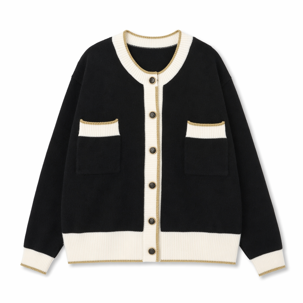 Two Tone Women's Button-Up Cardigan - Clarifying the Essence of the Product while Distinguishing It from the Original Black