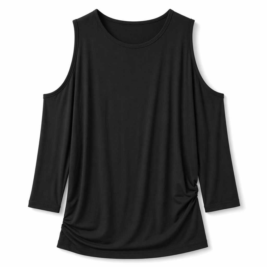 Loose Fit Blouse for Women with Round Neck Black