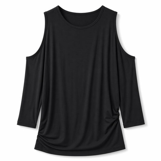 Loose Fit Blouse for Women with Round Neck Black