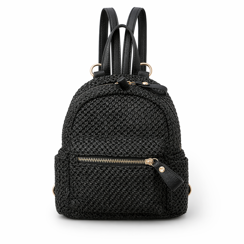 Compact Straw Backpack Black