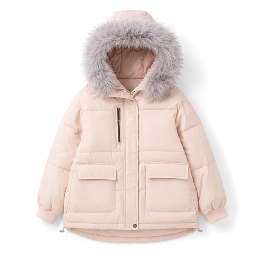 Pink Hooded Short Winter Jacket for Women Default