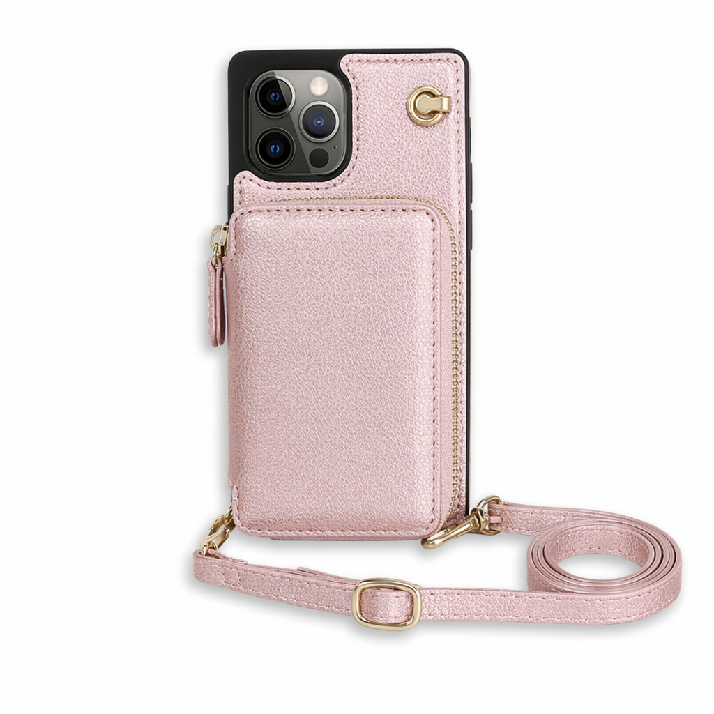 Adjustable Crossbody Strap Zippered Wallet Case for iPhone - Ensuring Clarity and Distinction from the Original Product Pink