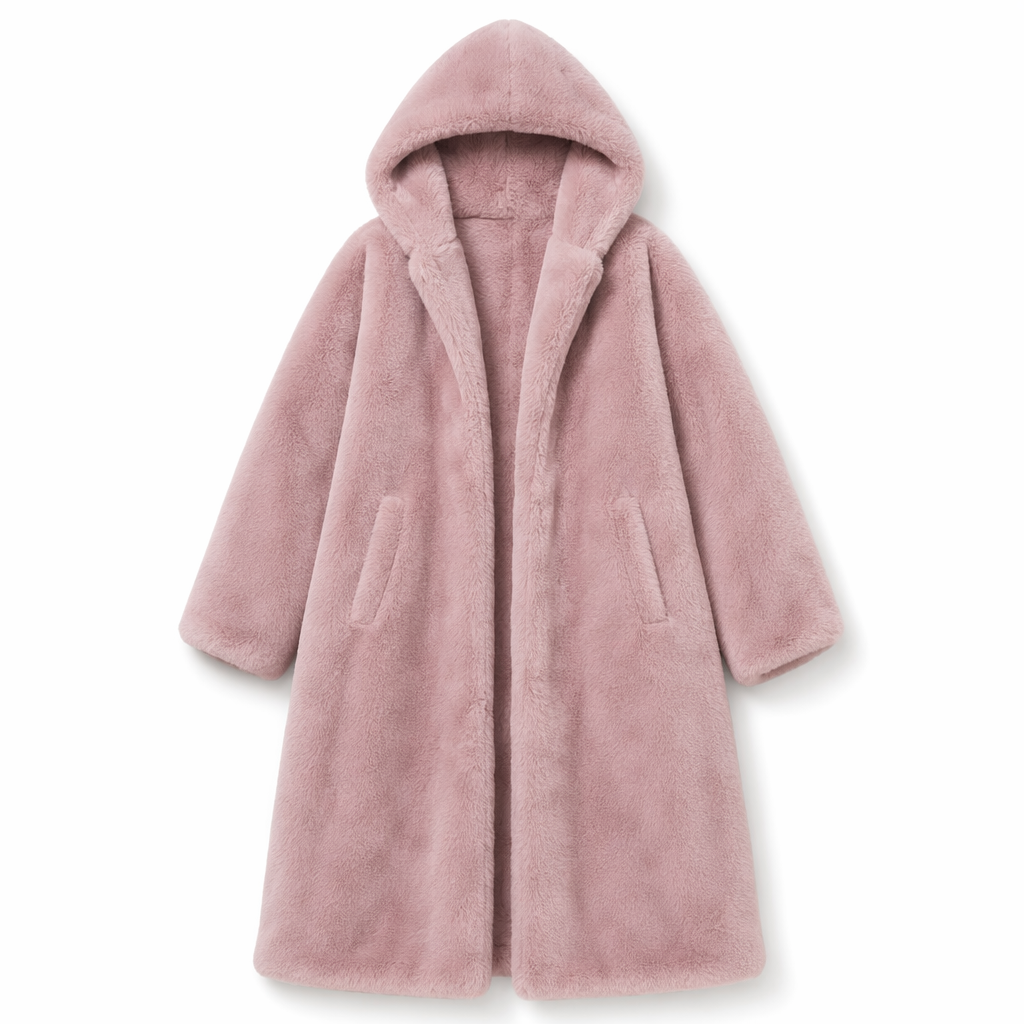 Faux Fur Coat for Women with Hood and Pockets Pink