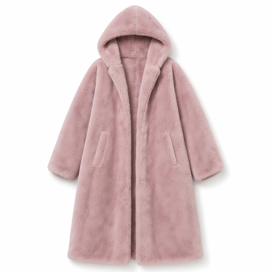 Faux Fur Coat for Women with Hood and Pockets Pink