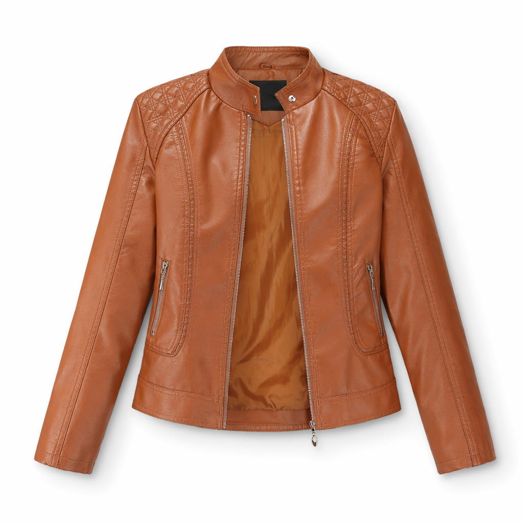 Soft Quilted Faux Leather Jacket for Women Tan