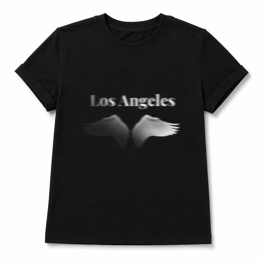 Los Angeles T-Shirt with Winged Logo Design Black