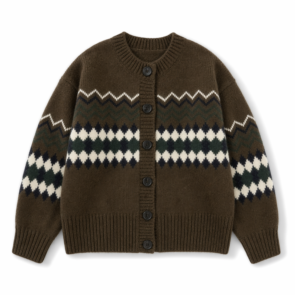 Horizontal Patterned Button-Front Women's Cardigan Brown