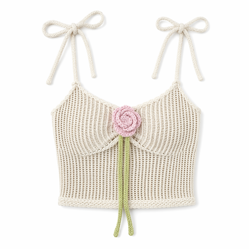 Knitted and Crocheted Flowery Cami Top Default