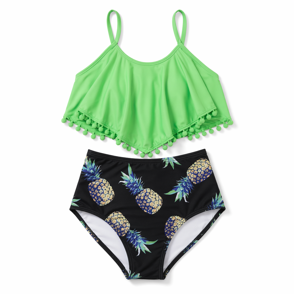 Tankini Set with Pineapple Pattern in Green Color Default
