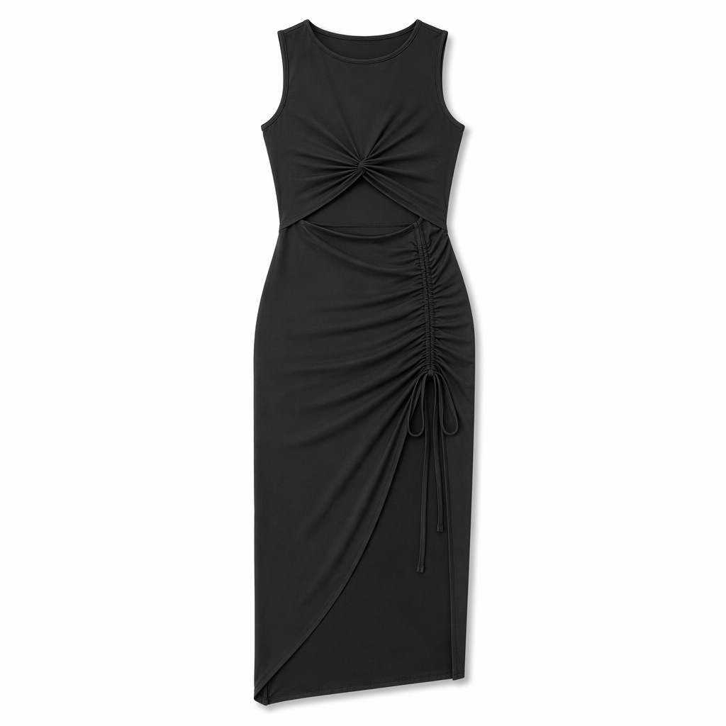 Knotted Slit Dress for Women Black