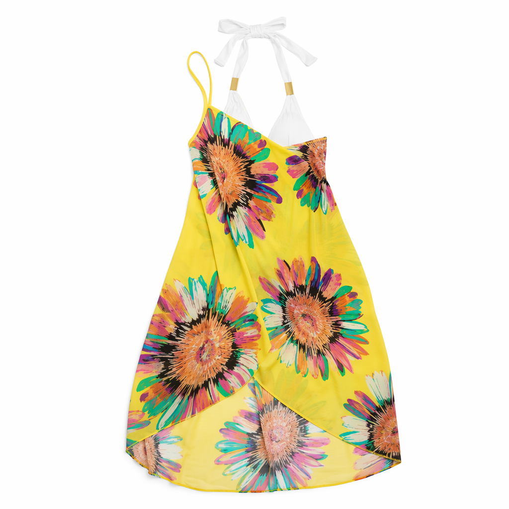 Wrap Style Sunflower Swimsuit Cover-Up Yellow