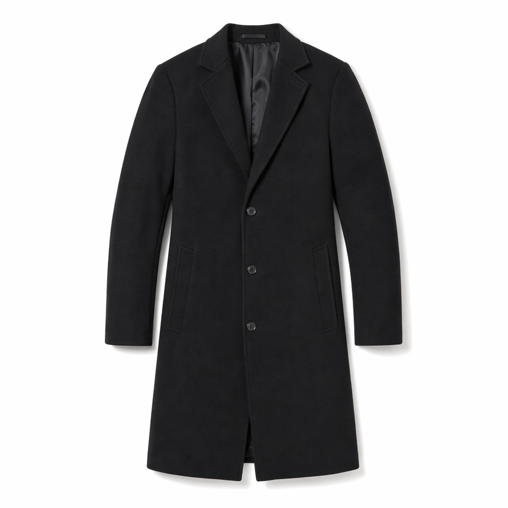 Black Mid-Length Slim Fit Men's Overcoat Default